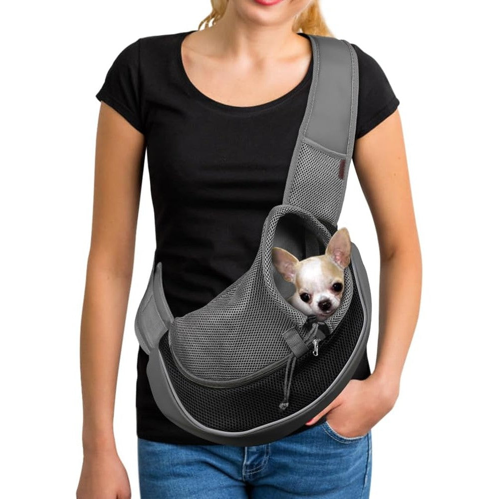 Yudodo Pet Sling Carrier For Small Dogs And Cats Hands Free Breathable Mesh Puppy Travel Bag With Safety Hook And Zipper Pocket Black Size Small