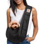 Tomkas Small Dog Sling Carrier With Classic Pocket And Strap For Pets Weighing Three To Ten Pounds In Black Color