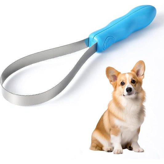 WADY Dual Sided Dog Shedding Blade And Pet Grooming Loop Brush With Stainless Steel Fine Coarse Teeth And Soft Grip Handle For Hair Removal Blue