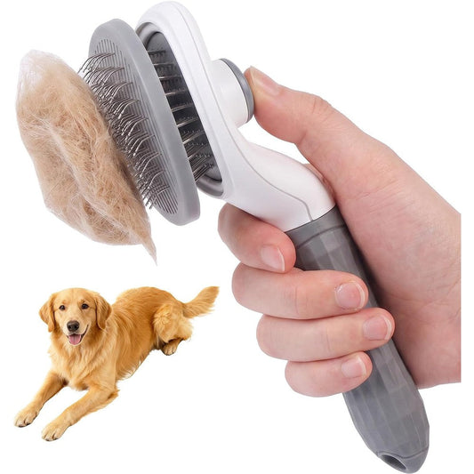 HANK Pet Deshedding Brush Self Cleaning Slicker Grooming Tool With Soft Rubber Handle And Rounded Stainless Steel Pins For Long And Short Hair