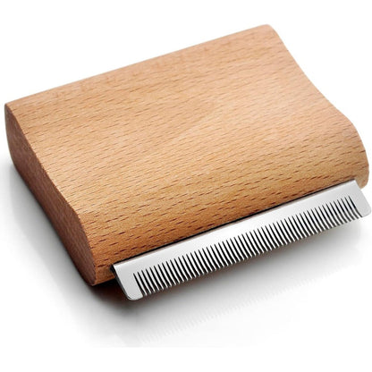 KAIFONG Pet Deshedding Brush For Cats And Dogs With Ergonomic Wooden Handle Stainless Steel Teeth Cat Comb For Loose Fur Removal Small 3 Inch