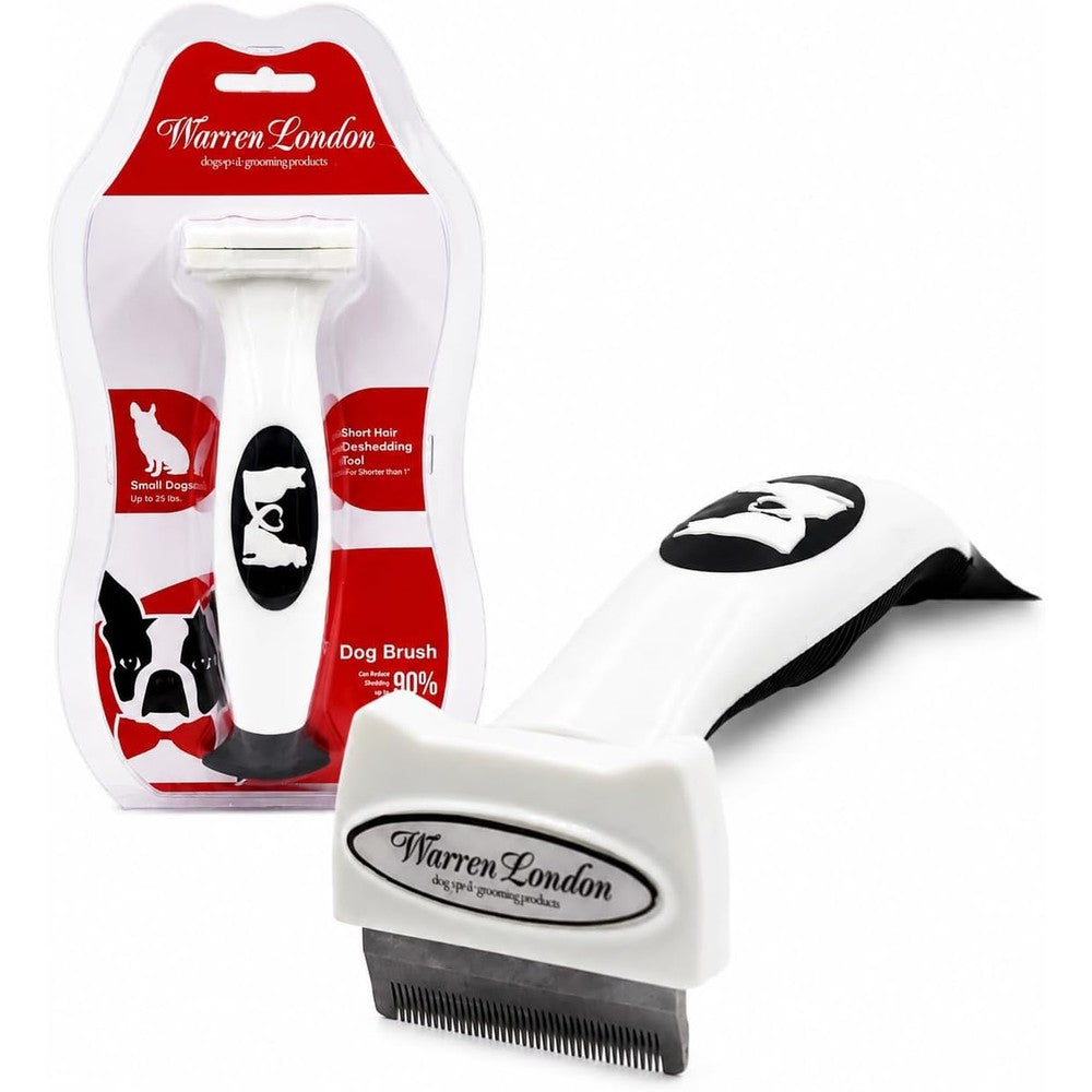 Warren London Deshedding Dog Brush for Small Breeds with Short Hair Stainless Steel Undercoat Grooming Tool 1.75 Inch