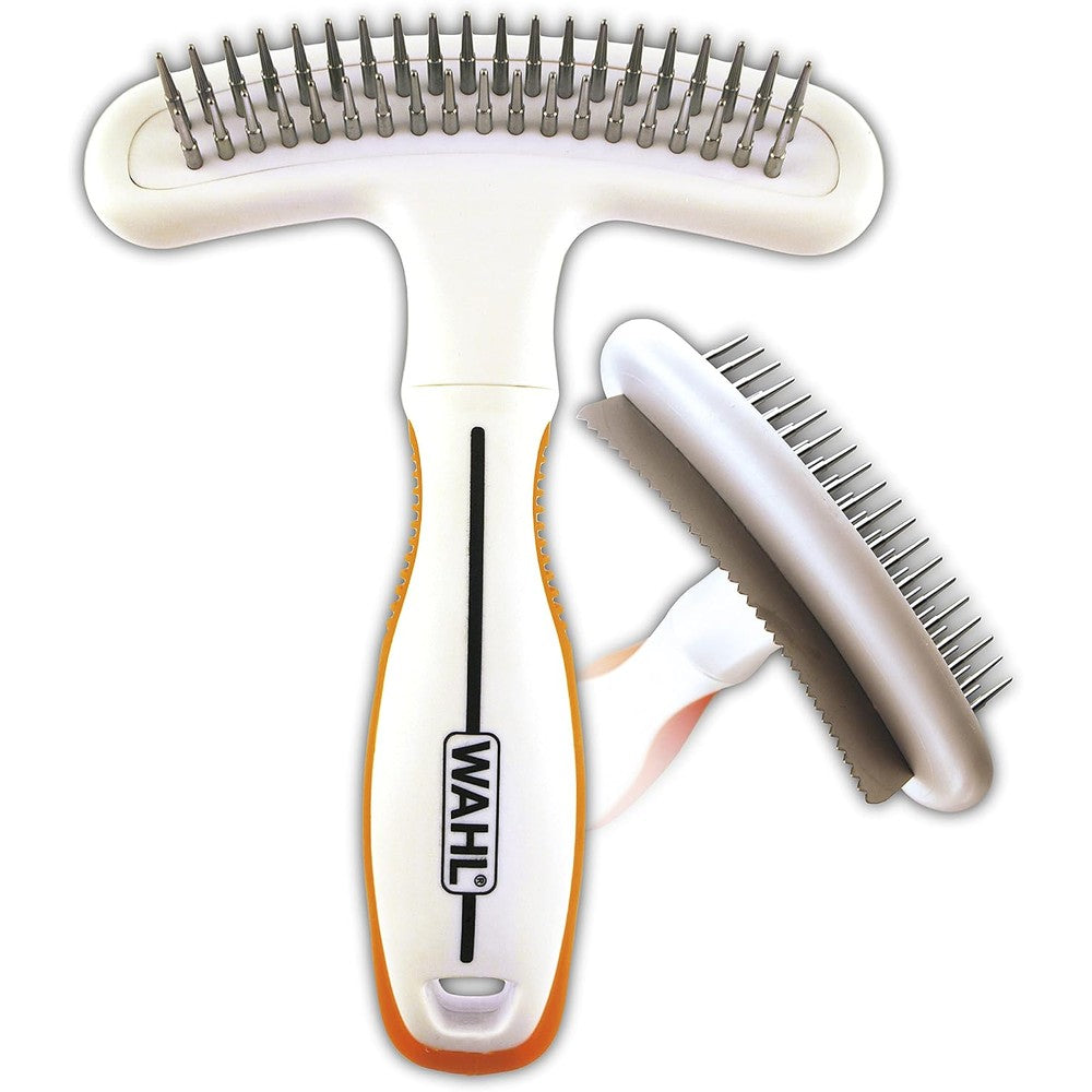 Wahl 2-In-1 Combination Double Row Pet Rake With Hair Shedding Blade For Dogs And Cats Professional Grooming Tool Model 858424