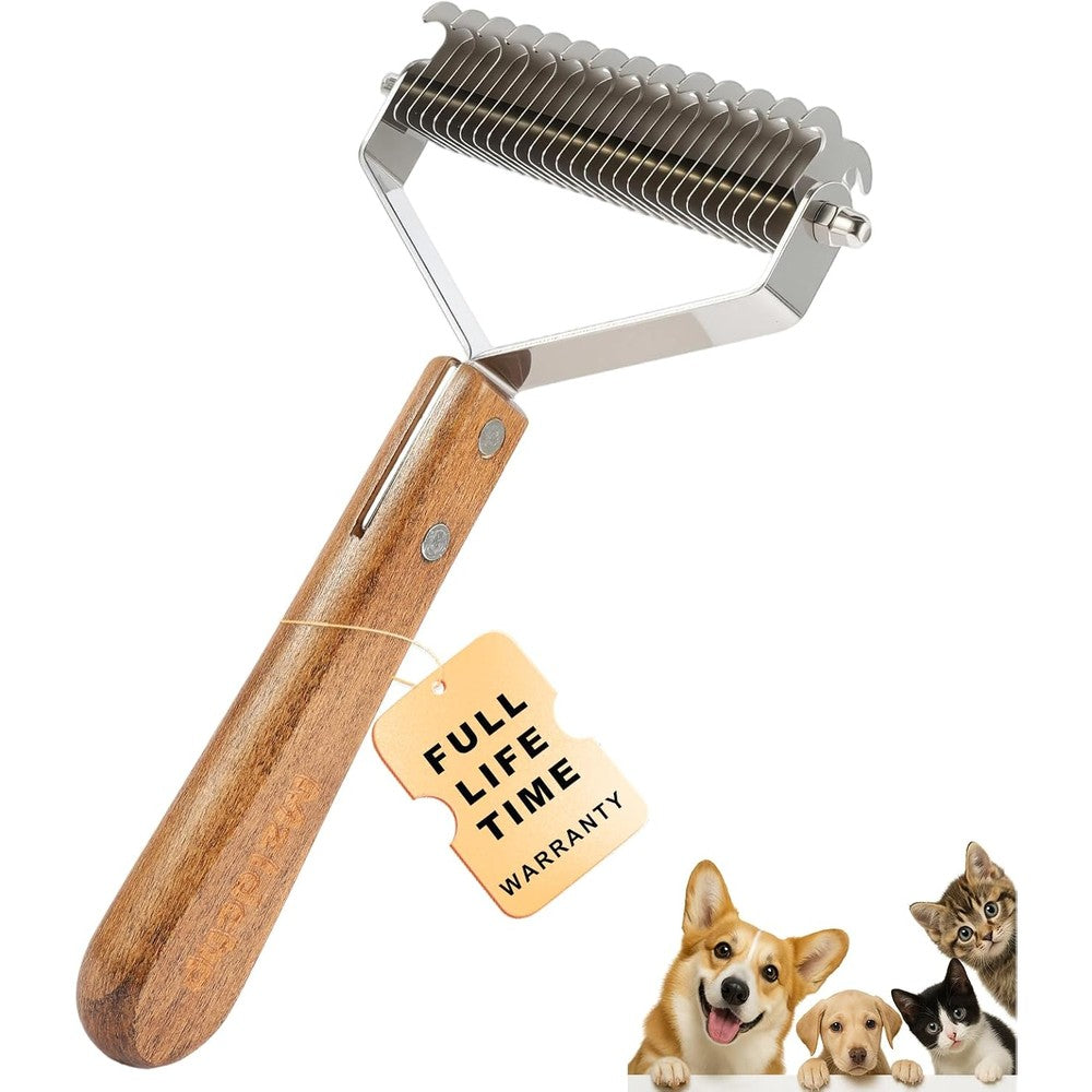 MZLDCHP Extra Large Two Sided Wooden Pet Comb and Undercoat Rake for Dogs and Cats Professional Deshedding and Dematting Tool