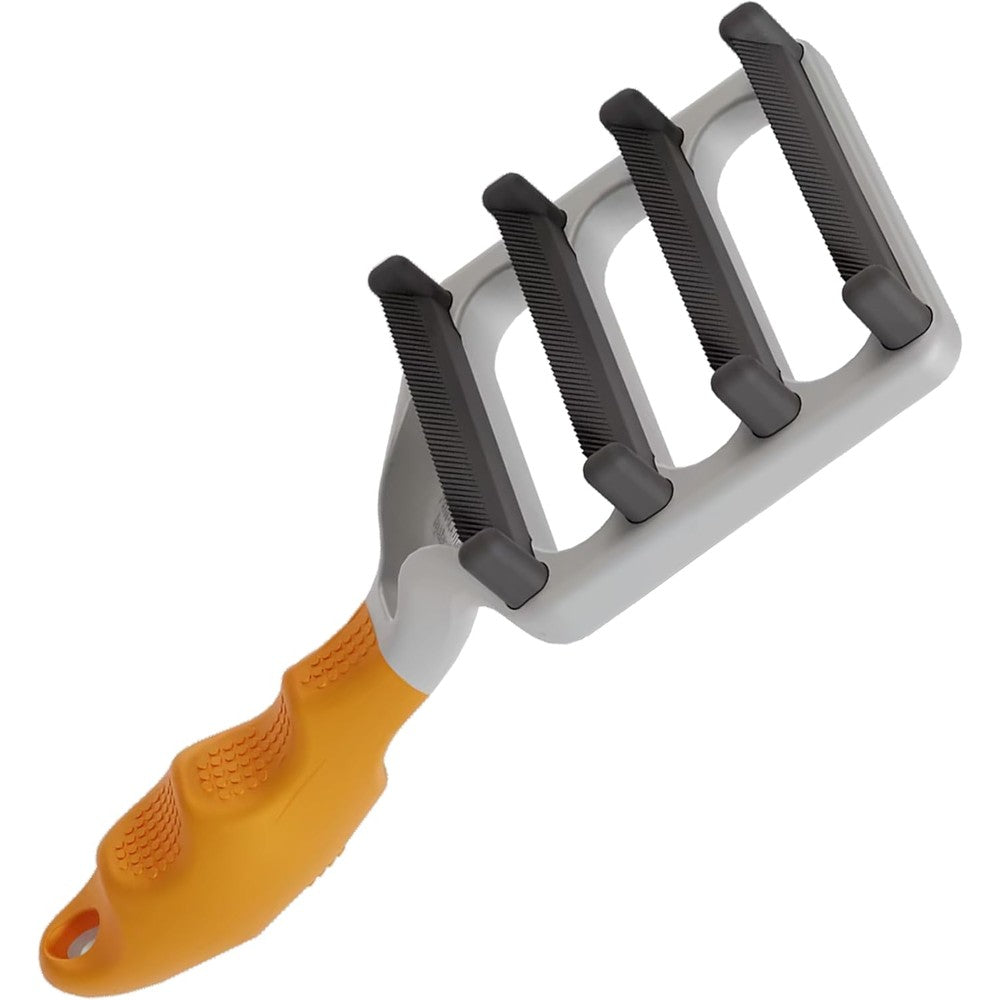 FUR4 deShedding Dog Brush For Long Hair Dogs Professional Grooming Tool With Four Composite Carbon Fiber Edges And Eight SafetyNubs Orange