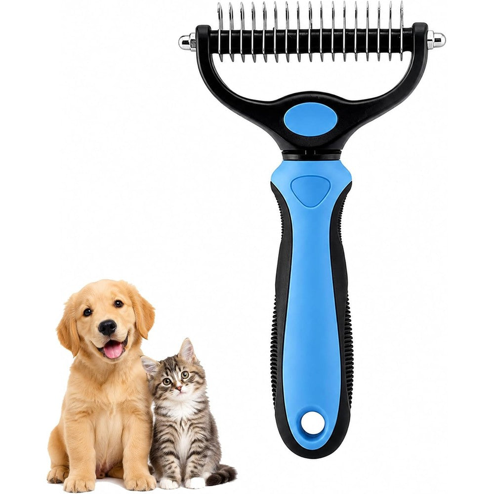 Bggmn 2-in-1 Double-Sided Pet Grooming Comb For Dogs And Cats Deshedding Brush And Dematting Tool Blue Large