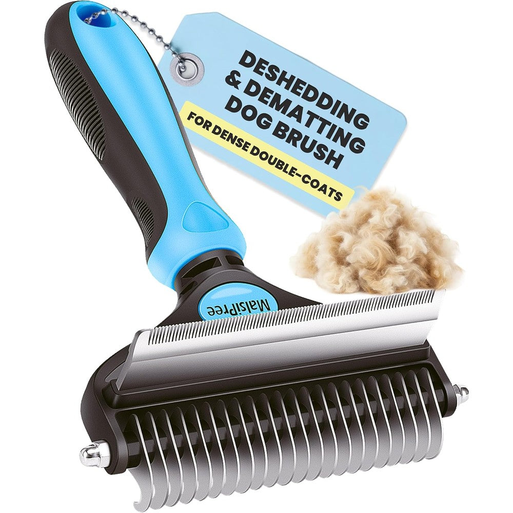 MalsiPree Dog Brush For Shedding Large Blue 2 In 1 Undercoat Rake And Dematting Comb For Medium To Large Double Coated Breeds