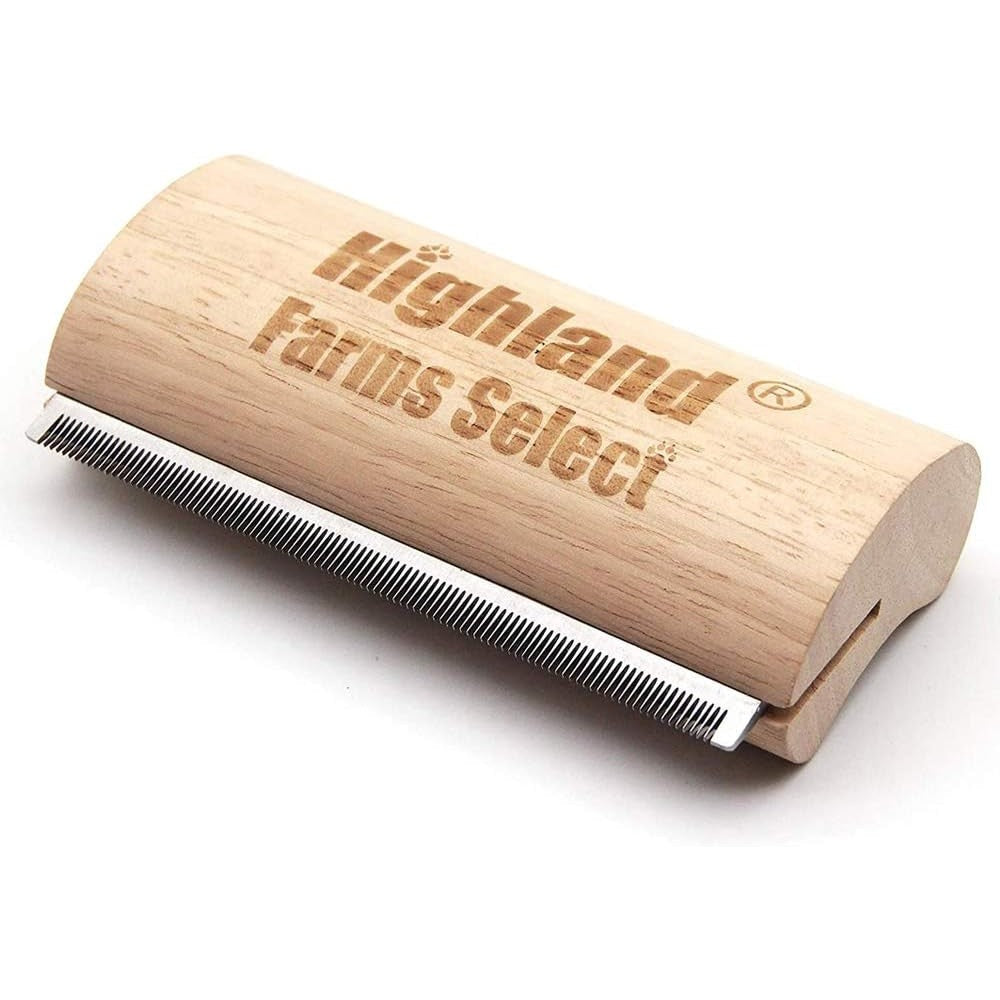 Highland Farms Select Ergonomic Wooden Deshedding Grooming Tool For Dogs Cats And Horses 5 Inch Stainless Steel Pet Brush