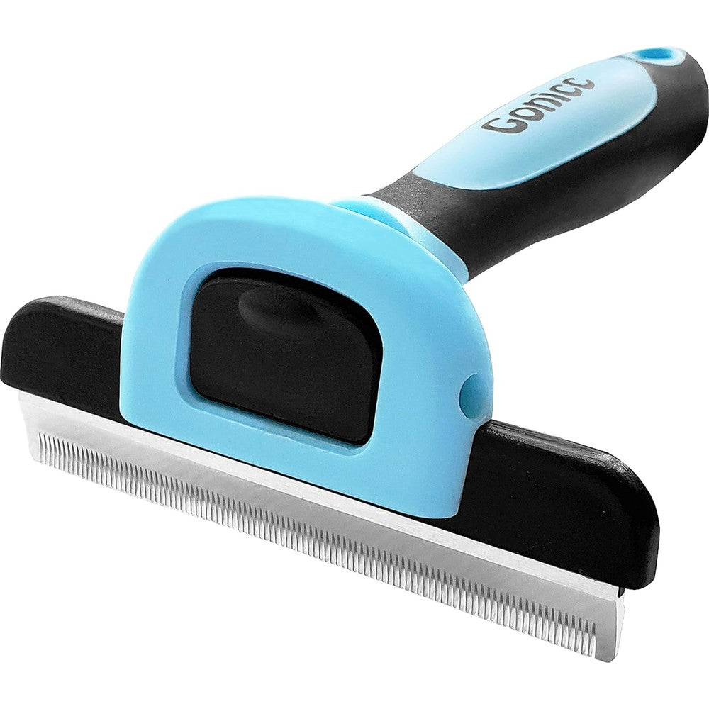 Gonicc PDT-1001 Professional Pet De Shedding Comb Tool Blue With Two Sided Precision Teeth And Ergonomic Non Slip Handle For Dogs And Cats