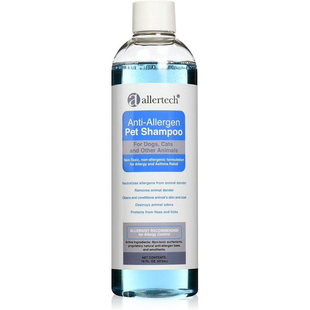 Allertech Anti Allergen Pet Shampoo For Dogs And Cats 16 Fluid Ounce Bottle For Allergy And Asthma Relief From Animal Dander