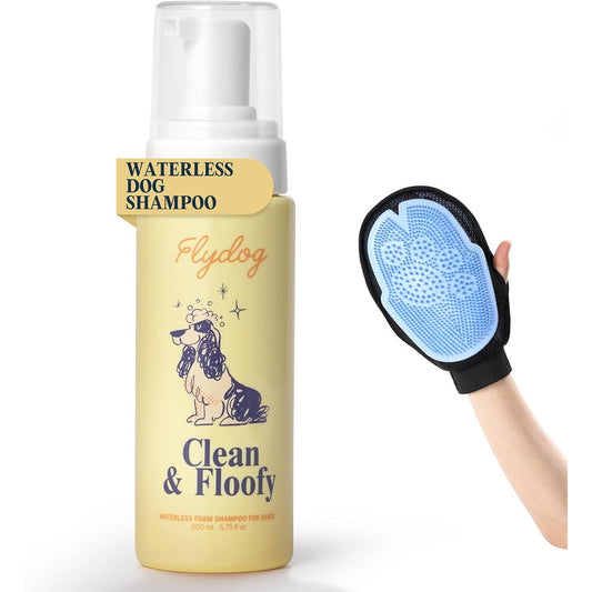 Flydog Clean And Floofy Dry Dog Shampoo With Silicone Grooming Glove No Rinse Spray Foam For Dogs And Puppies Hydrating And Deodorizing Formula