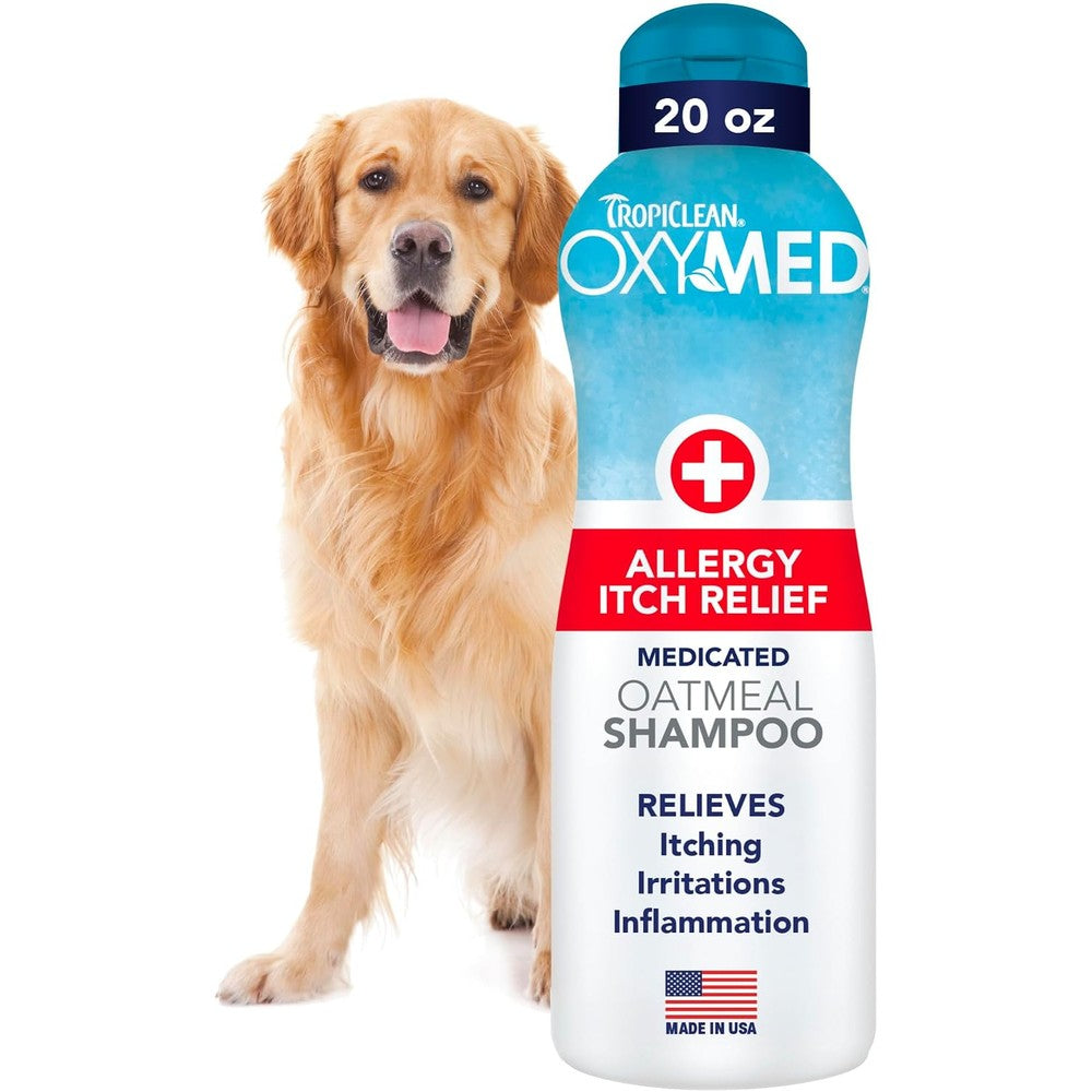 TropiClean OxyMed Medicated Oatmeal Dog Shampoo For Allergies And Itching With Aloe And Chamomile 20 Fluid Ounce