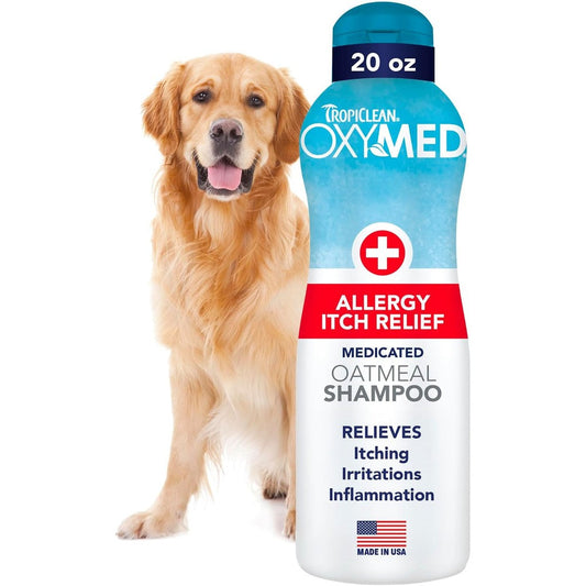 TropiClean OxyMed Medicated Oatmeal Dog Shampoo For Allergies And Itching With Aloe And Chamomile 20 Fluid Ounce