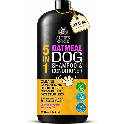 Alfie's Choice 5 In 1 Oatmeal Dog Shampoo And Conditioner For Itchy Sensitive Skin With Aloe Biotin And Vitamin E 32 Fluid Ounce