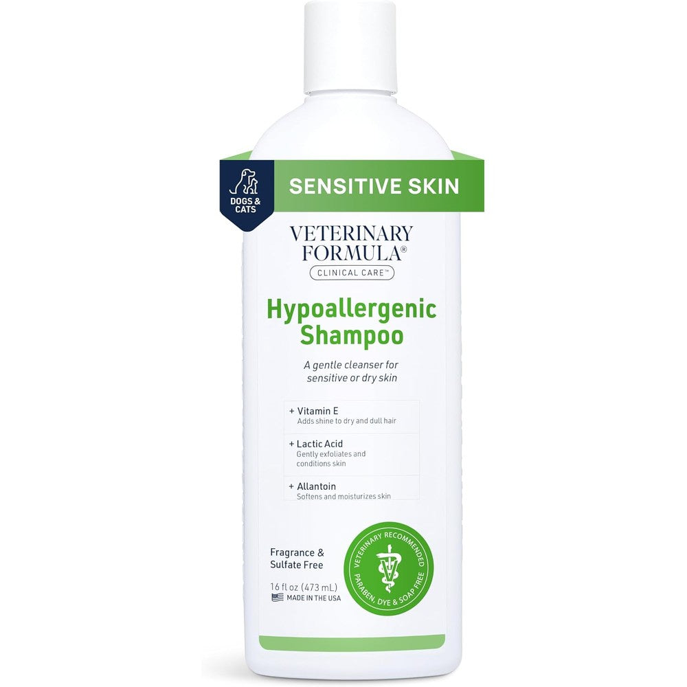 Veterinary Formula Clinical Care Hypoallergenic Shampoo For Dogs And Cats, Fragrance-Free Sensitive Skin Formula, 16 Fluid Ounce