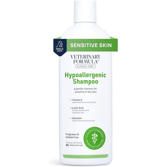 Veterinary Formula Clinical Care Hypoallergenic Shampoo For Dogs And Cats, Fragrance-Free Sensitive Skin Formula, 16 Fluid Ounce