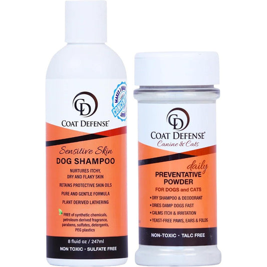 Coat Defense Paw Licker Bundle Daily Preventative Powder And Sensitive Skin Dog Shampoo For Yeast Infection Treatment And Itch Relief