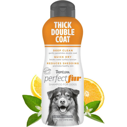 TropiClean Perfect Fur Detangling And Deshedding Dog Shampoo For Thick Double Coats Natural Moisturizing Formula 16 Fluid Ounces