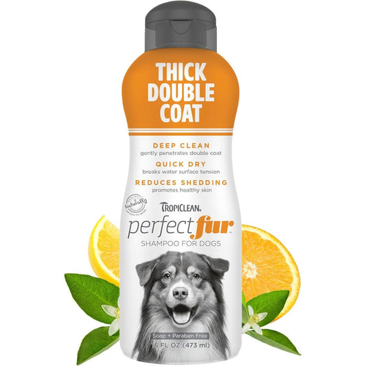 TropiClean Perfect Fur Detangling And Deshedding Dog Shampoo For Thick Double Coats Natural Moisturizing Formula 16 Fluid Ounces