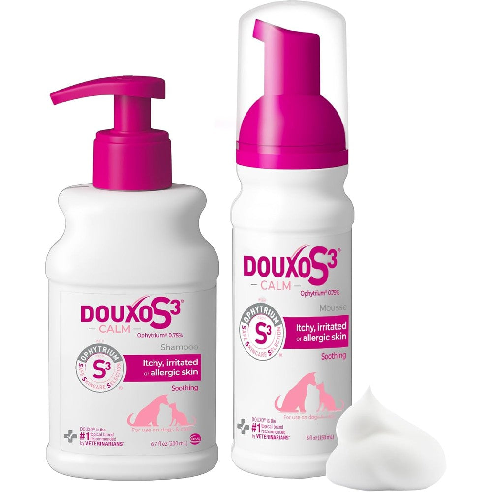 Douxo S3 Calm Bundle Soothing Shampoo 6.7 Fluid Ounce And Itch Relief Mousse 5 Fluid Ounce For Dogs And Cats With Sensitive Allergic Skin