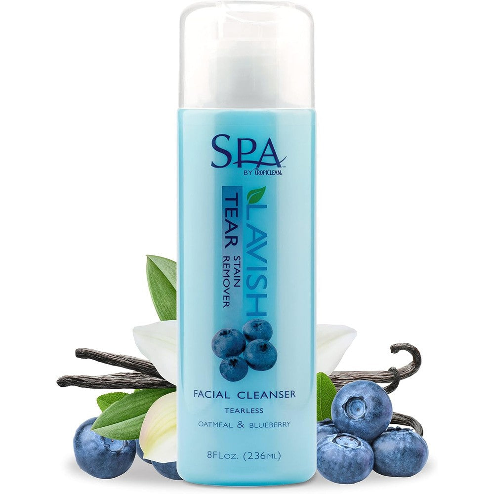 TropiClean SPA Tear Stain Remover For Dogs And Cats Blueberry Facial Shampoo With Oatmeal And Vitamin E 8 Fluid Ounce