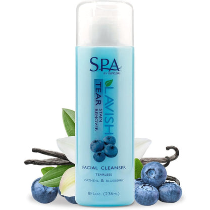 TropiClean SPA Tear Stain Remover For Dogs And Cats Blueberry Facial Shampoo With Oatmeal And Vitamin E 8 Fluid Ounce
