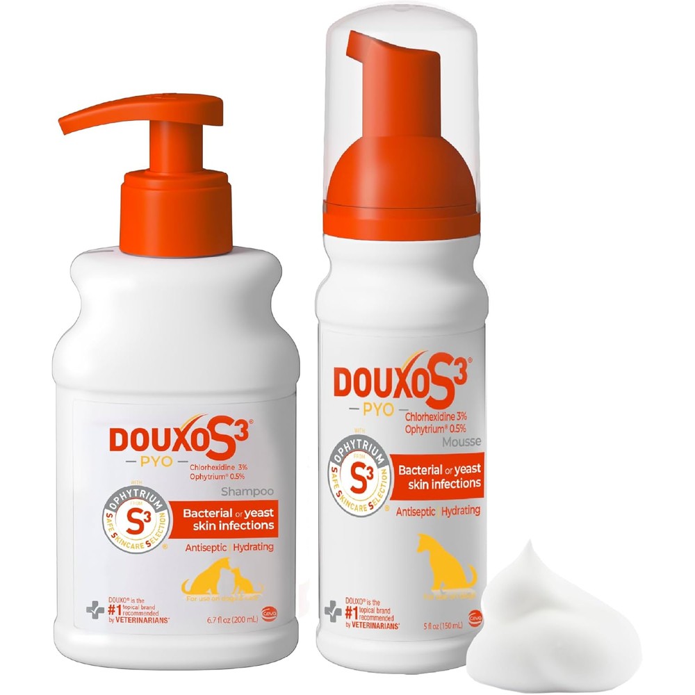 Douxo S3 Pyo Chlorhexidine Shampoo Six Point Seven Fluid Ounce And Mousse Five Fluid Ounce Set For Dogs With Skin Infections