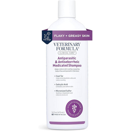 Veterinary Formula Clinical Care Antiparasitic And Antiseborrheic Medicated Dog Shampoo For Dry Irritated Skin, 16 Fluid Ounce