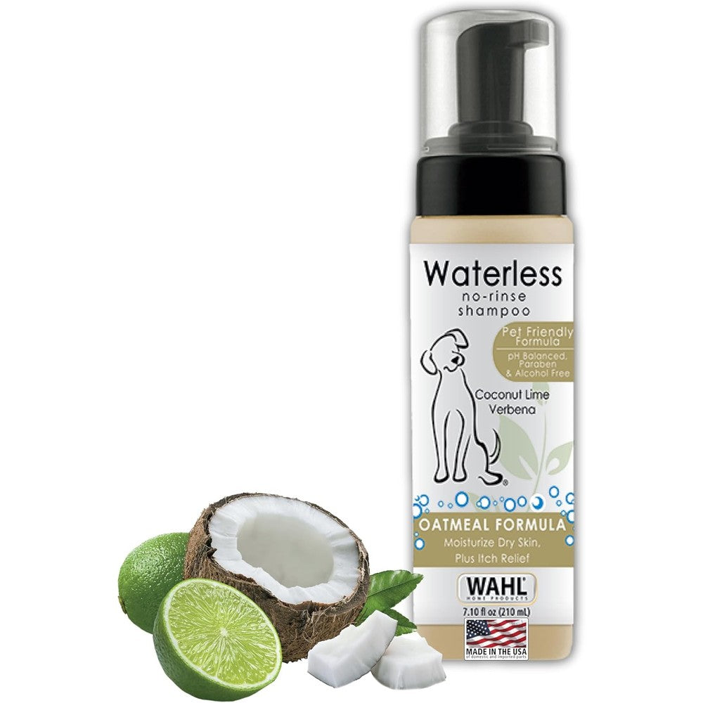 Wahl Pet Friendly Waterless No Rinse Shampoo For Dogs Coconut Lime Verbena Scent Oatmeal Formula 7.1 Fluid Ounces