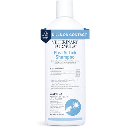 Veterinary Formula Clinical Care Flea And Tick Shampoo For Dogs And Cats, 16 Fluid Ounces, Authentic Usa Imported Pet Grooming Treatment