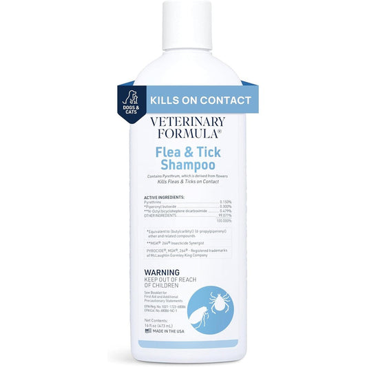 Veterinary Formula Clinical Care Flea And Tick Shampoo For Dogs And Cats, 16 Fluid Ounces, Authentic Usa Imported Pet Grooming Treatment