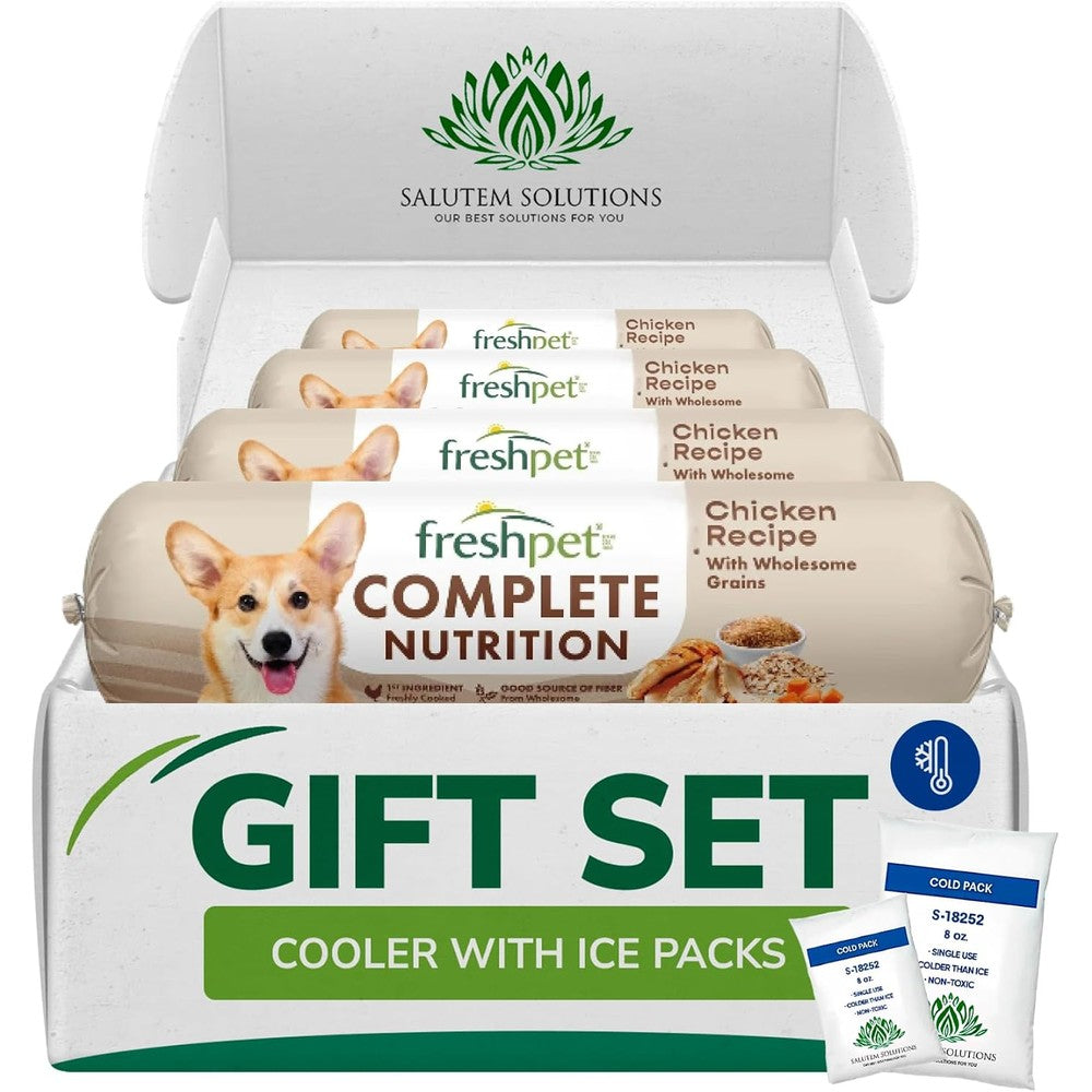 Salutem Vita Complete Nutrition Chicken Recipe Dog Food Roll Ready To Serve Chilled Meal Gift Set 1.5 Pound Pack Of 4 Total 6 Pounds