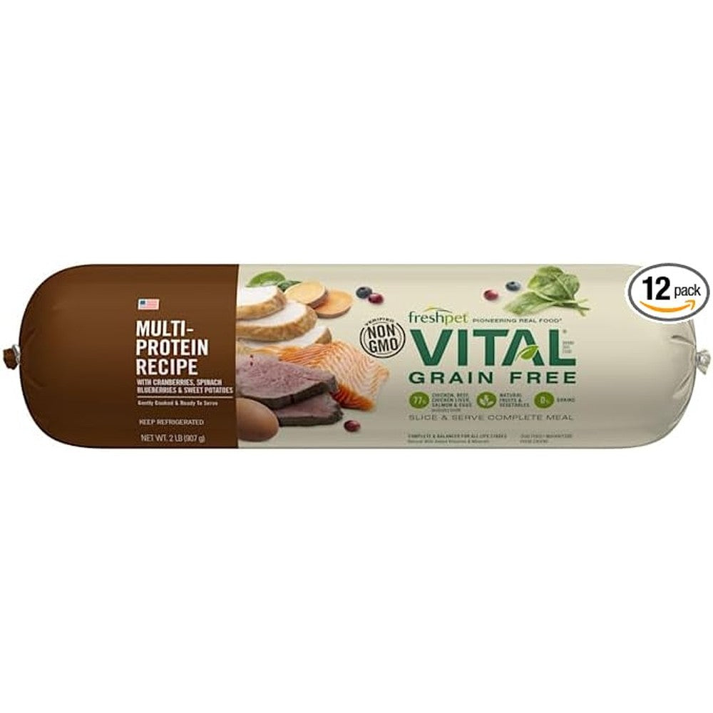 Freshpet Vital Grain-Free Multi-Protein Chicken Salmon Beef And Egg Recipe Dog Food Roll, 2-Pound