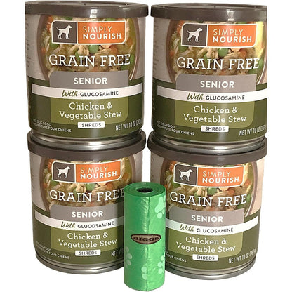 Simply Nourish Biggs Combo Pack Grain Free Senior Chicken And Vegetable Stew Shreds With Biggs Waste Roll