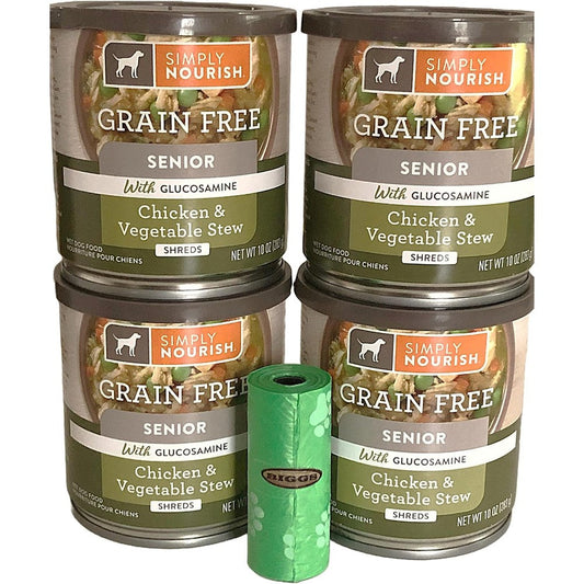 Simply Nourish Biggs Combo Pack Grain Free Senior Chicken And Vegetable Stew Shreds With Biggs Waste Roll