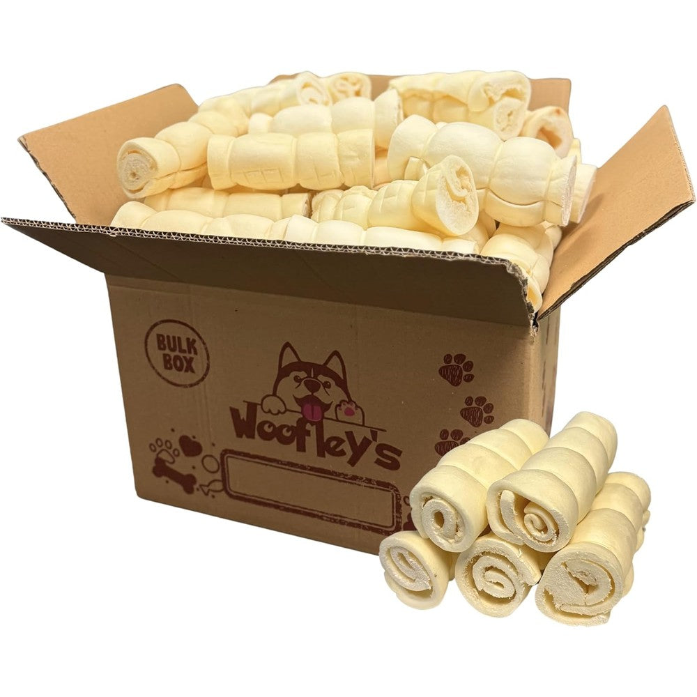 Woofley's 5 To 6 Inch Buffalo Beef Cheek Rolls For Dogs 100 Count Natural Long Lasting Dog Chews
