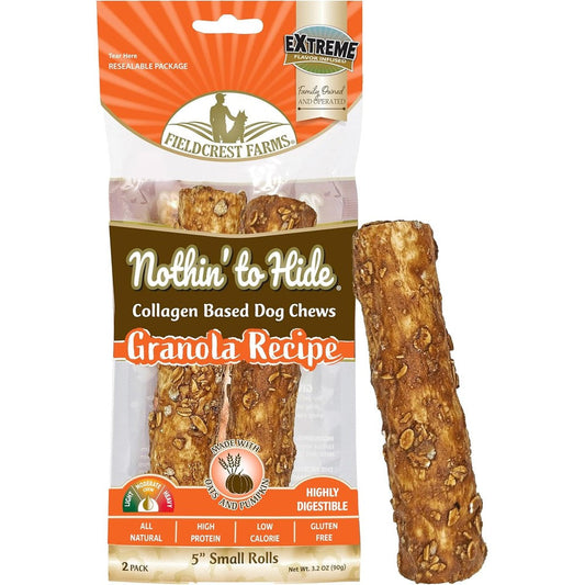 Fieldcrest Farms Nothin' To Hide Small Roll Dog Chews Natural Collagen Based Rawhide Alternative With Granola Flavor 2 Pieces