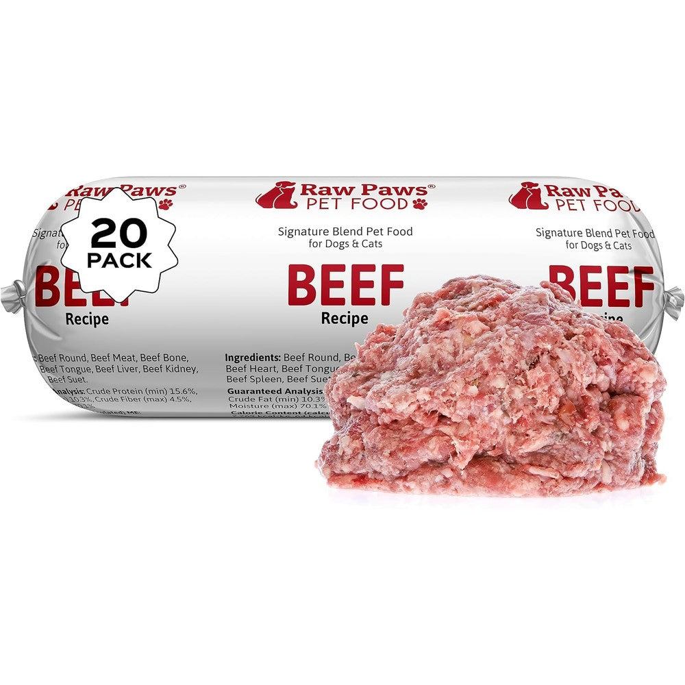 Raw Paws Signature Blend Pet Food For Dogs And Cats Beef Recipe 1 Pound Rolls 20 Pack Frozen Raw Diet USA Sourced