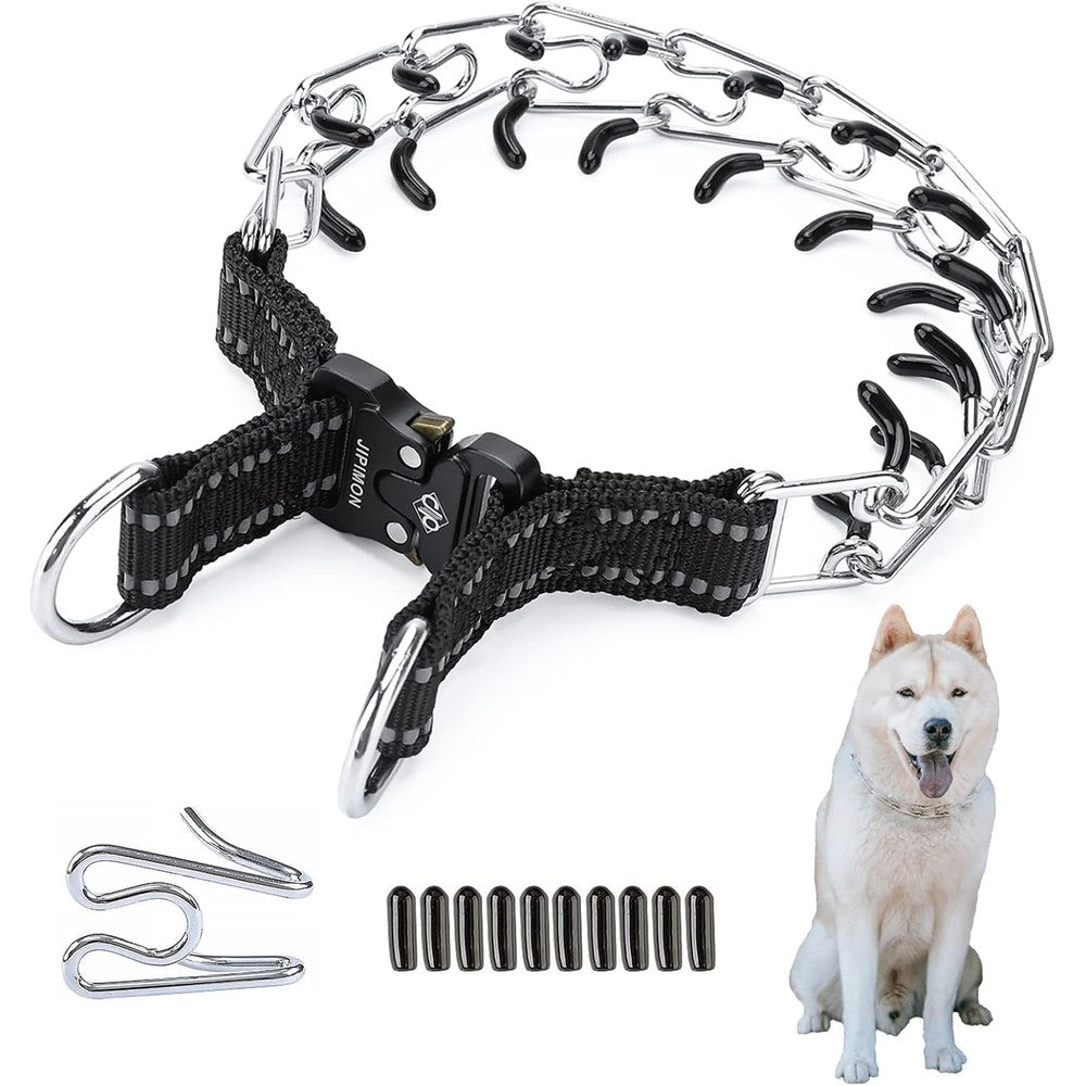 JIPIMON Dog Prong Collar Adjustable No Pull Dog Pinch Training Collar With Comfortable Rubber Tips For Medium Size Dogs Black Color