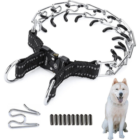 JIPIMON Dog Prong Collar Adjustable No Pull Dog Pinch Training Collar With Comfortable Rubber Tips For Medium Size Dogs Black Color