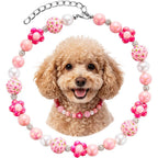 Aqxreight Flower Beaded Dog Collar Colorful Pearl Pet Necklace Adjustable Jewelry For Small Dogs Pink Small Size