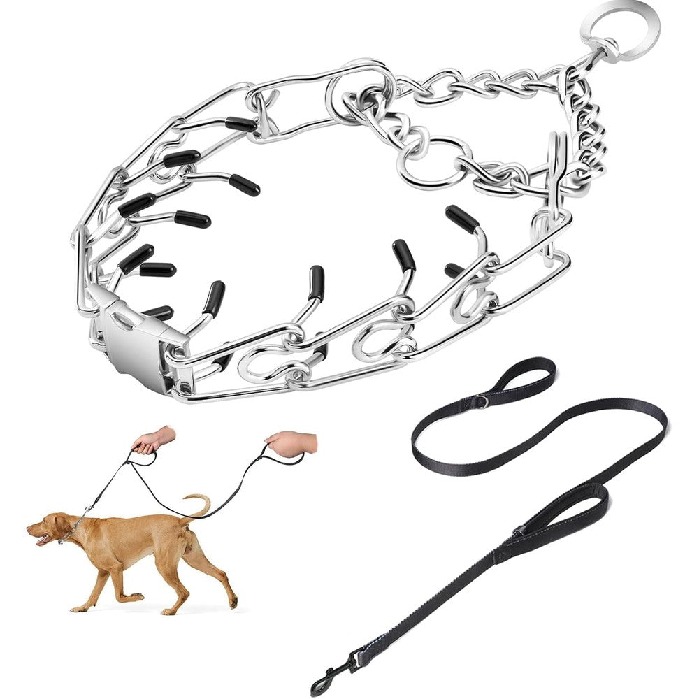 Pet Jett Dog Prong Training Collar With Five Foot Professional Leash Stainless Steel Adjustable Pinch Choke Collar Silver Small