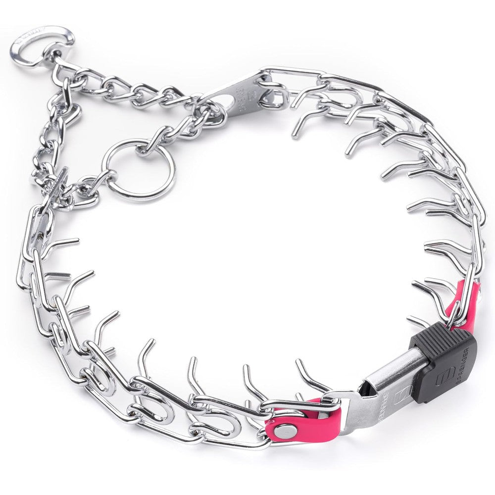 Herm Sprenger Chrome Plated Steel Dog Collar With ClicLock Buckle And Passionfruit Pink Biothane Insert 20 Inches 3.0 Millimeters