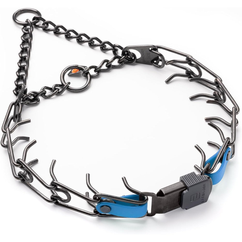 Herm Sprenger Black Stainless Steel Dog Training Collar With Quick Release ClicLock Buckle And Biothane Insert Cerulean Blue 23 Inch 3.2 Millimeter