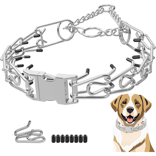 Toptakeit Stainless Steel Dog Pinch Prong Training Collar With Quick Release Buckle And Comfort Rubber Tips For Small Medium Large Dogs