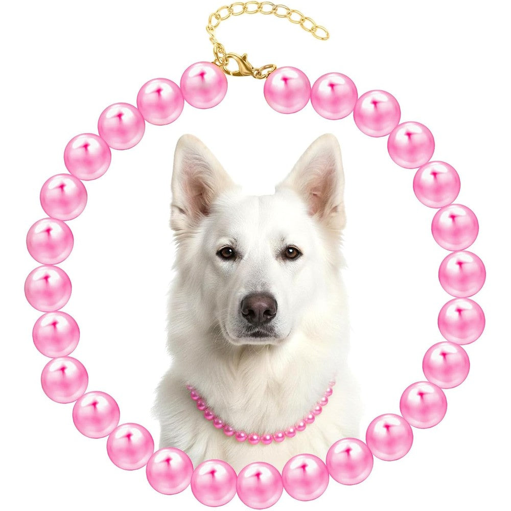 Ymapinc Chunky Pearl Beaded Dog Collar Adjustable Pink Pearl Costume Necklace For Large Female Dogs Fourteen Point Fifty Seven Inches One Count