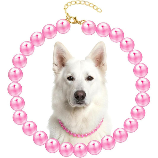 Ymapinc Chunky Pearl Beaded Dog Collar Adjustable Pink Pearl Costume Necklace For Large Female Dogs Fourteen Point Fifty Seven Inches One Count