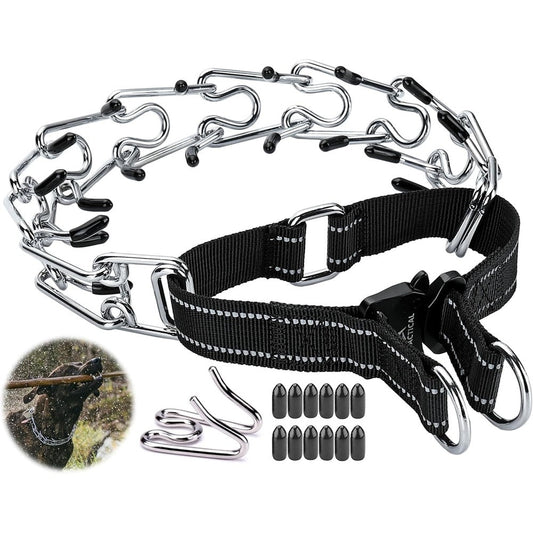 DEYACE Dog Martingale Prong Training Collar With Quick Release Buckle Adjustable Stainless Steel Link Choke Collar For Large Breeds Black Extra Large