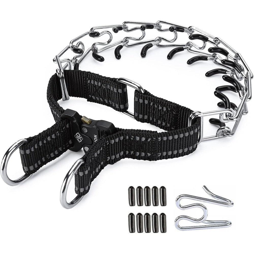 Jipimon Dog Pinch Collar Adjustable Dog Prong Training Collar With Comfortable Rubber Tips And Quick Release Buckle For Medium Dogs Black Size