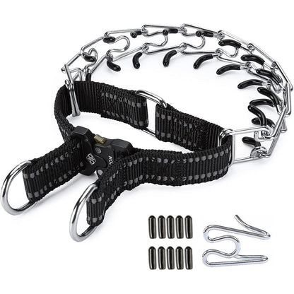 Jipimon Dog Pinch Collar Adjustable Dog Prong Training Collar With Comfortable Rubber Tips And Quick Release Buckle For Medium Dogs Black Size